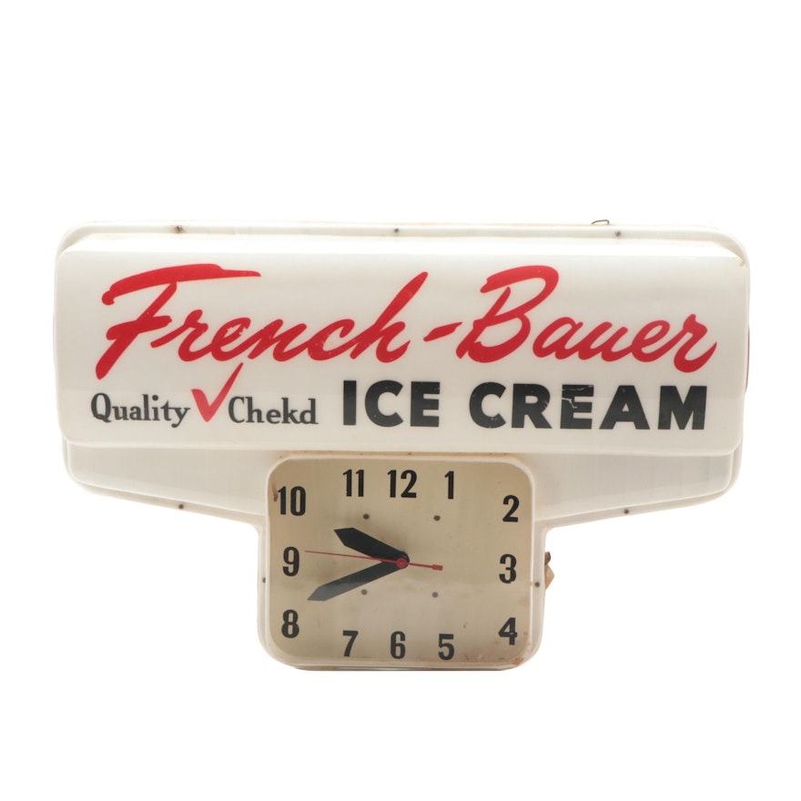 French-Bauer Ice Cream Advertising Clock, Mid to Late 20th Century