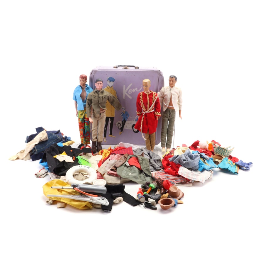 Mattel Ken and Allan with Clothes and Accessories and GI Joe Dolls