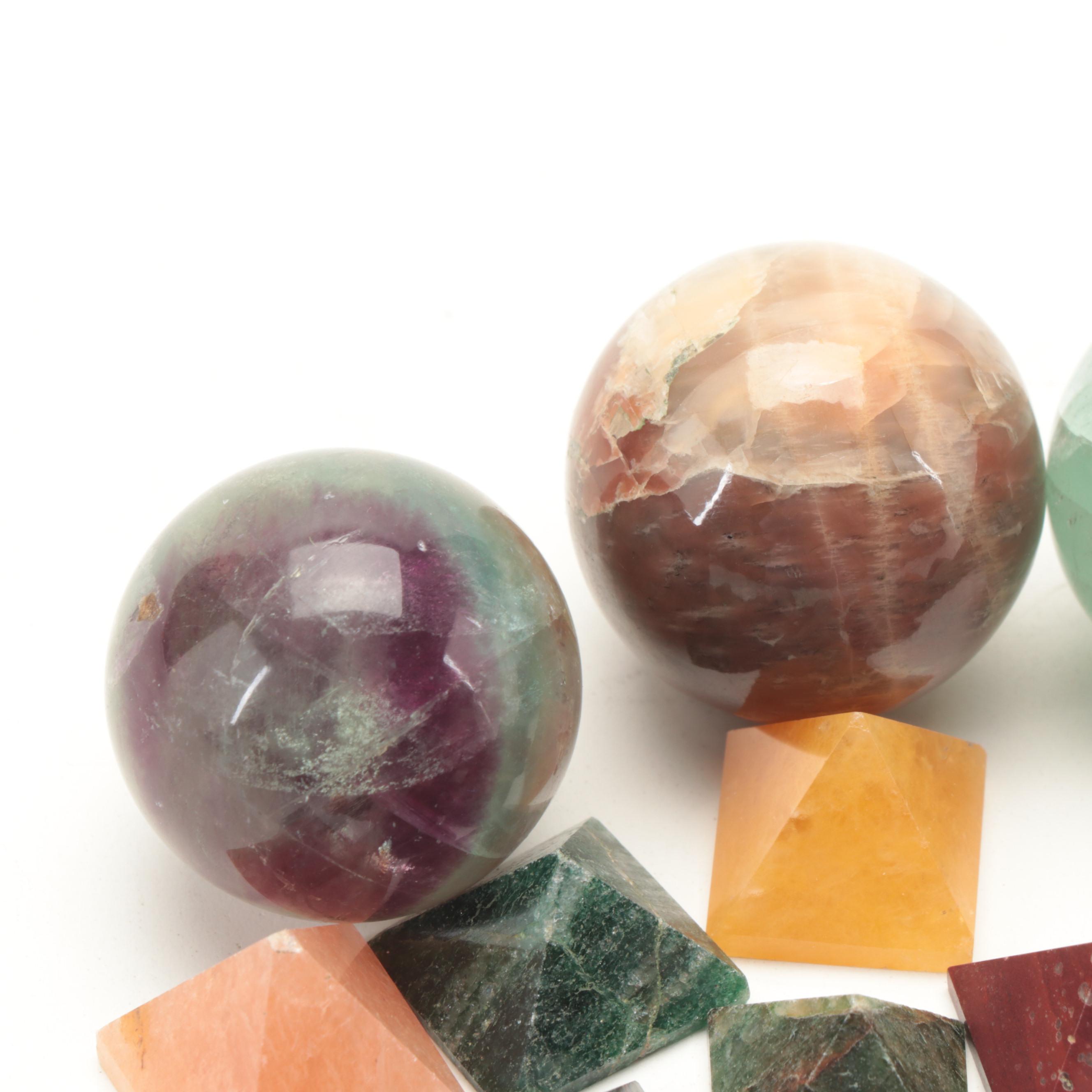 Carved Tiger's Eye Buddha Bust, Fluorite Ganesh, More Pyramids and