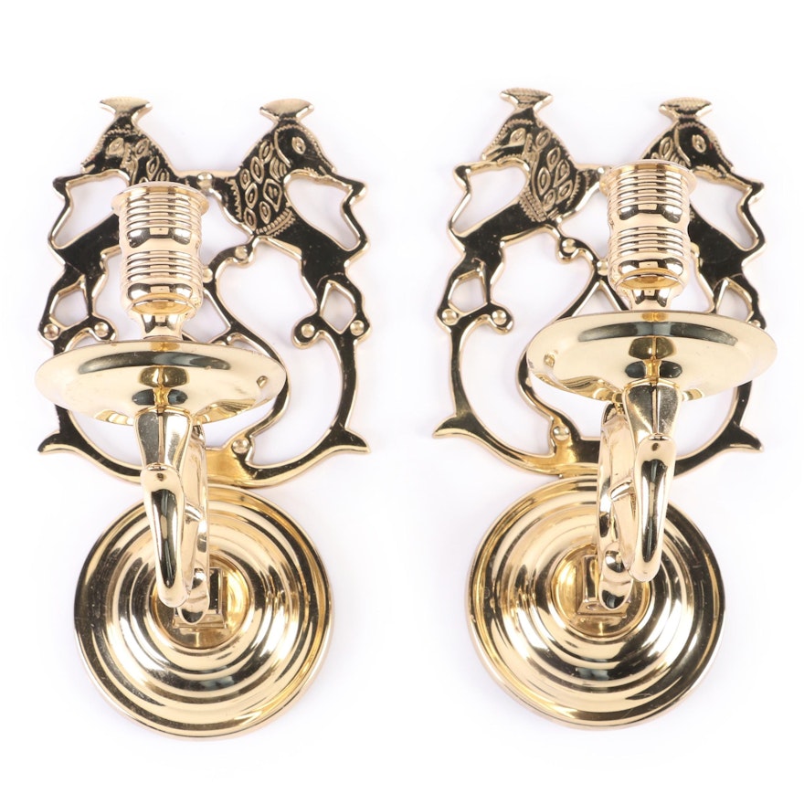 EB Pair of Colonial Style Brass Candle Sconces