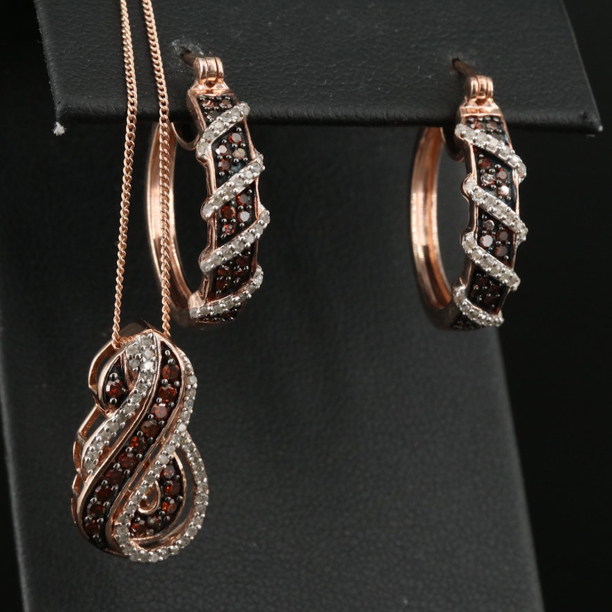 Sterling Diamond Infinity Necklace and Hoop Earrings