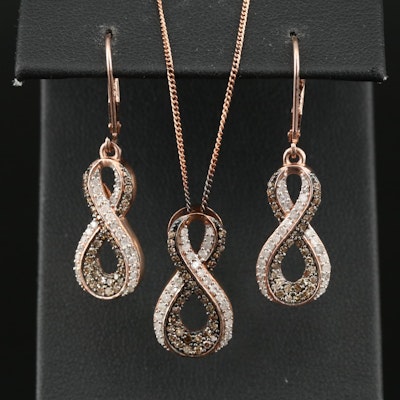 Sterling Diamond Infinity Necklace and Earring Set