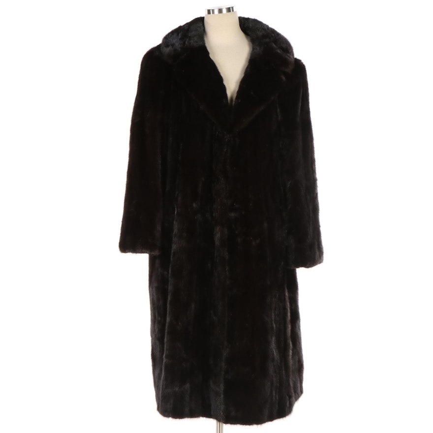 Dark Ranch Mink Fur Coat with Notch Collar