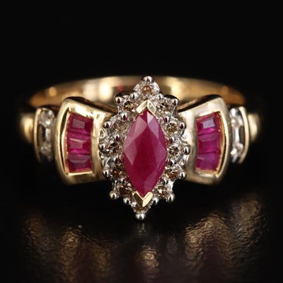 14K Ruby and Diamond Stepped Ring