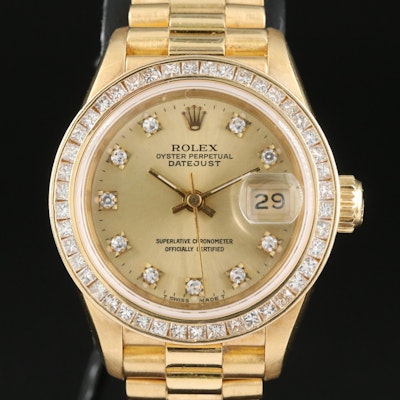 Rolex 18K Datejust Diamond Dial and Bezel President Wristwatch