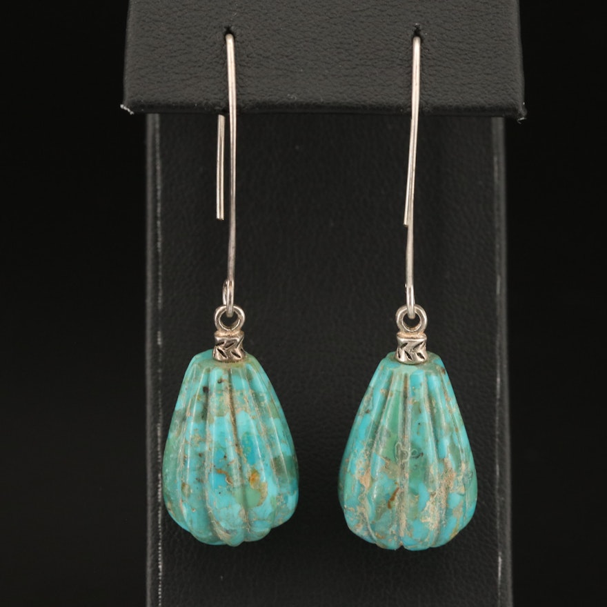 Barse Sterling Turquoise Fluted Drop Earrings