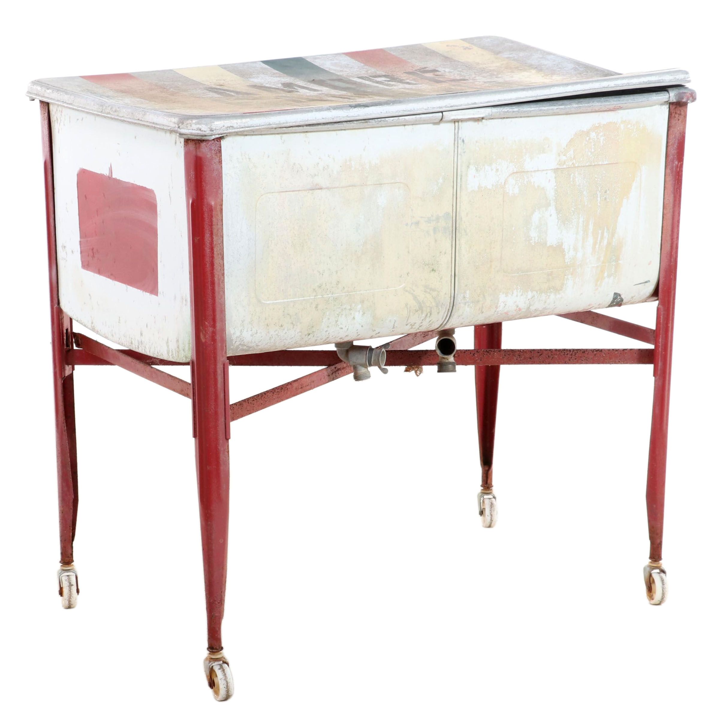 Painted Metal Double Wash Tub on Casters Patio Beverage Cart EBTH