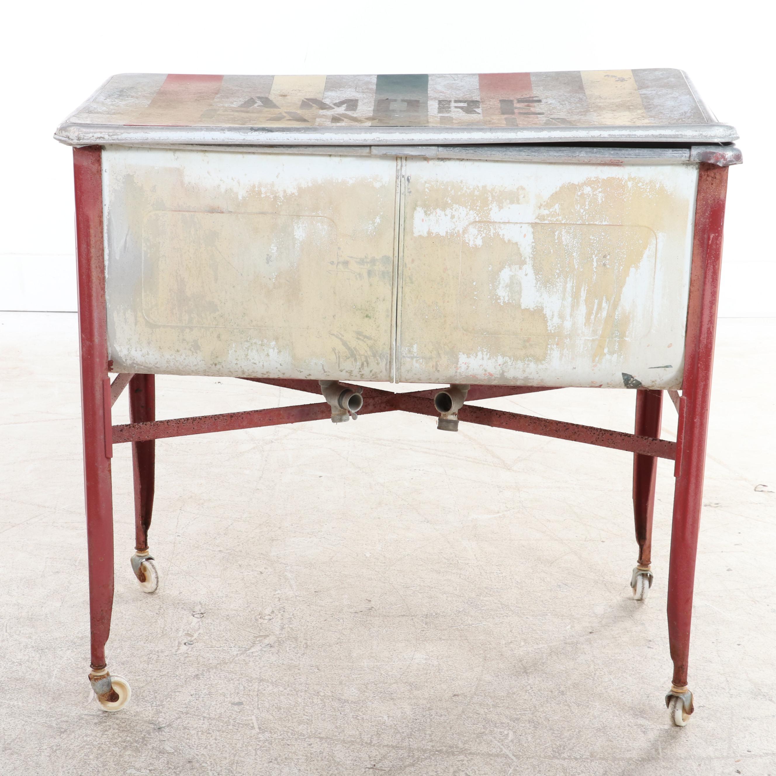 Painted Metal Double Wash Tub on Casters Patio Beverage Cart EBTH