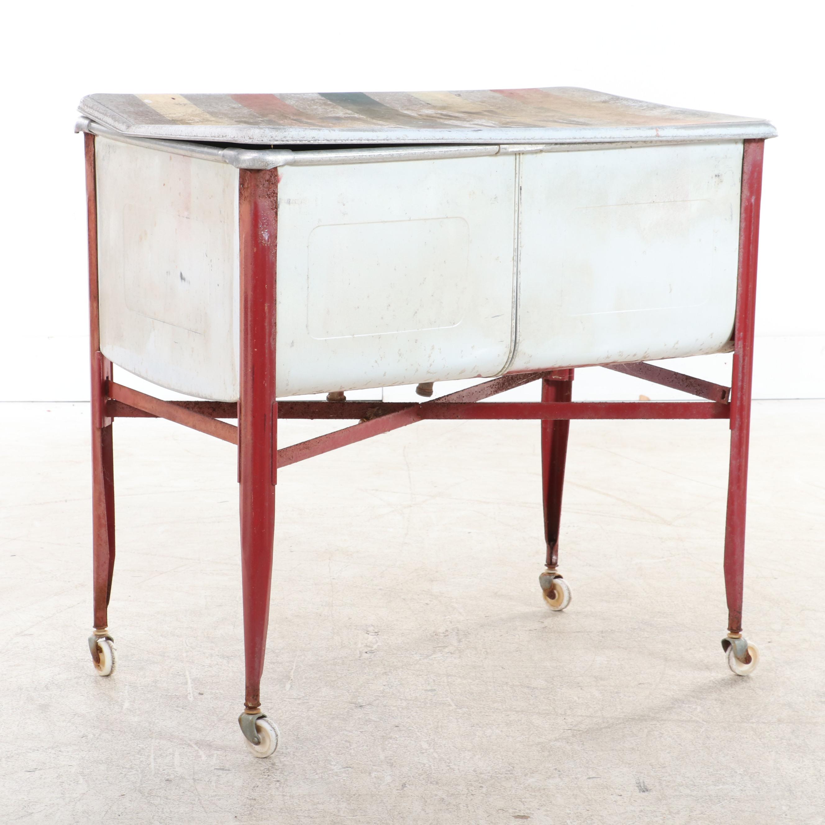 Painted Metal Double Wash Tub on Casters Patio Beverage Cart EBTH