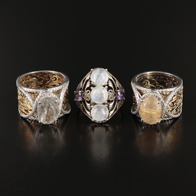 Sterling Rings Including Quartz, Moonstone and Amethyst