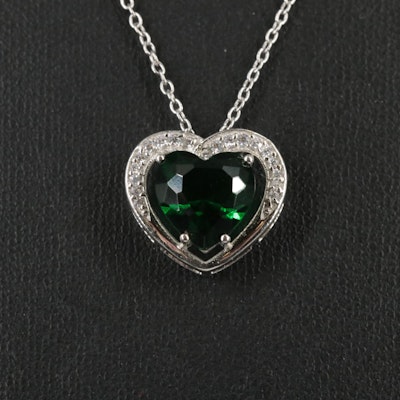 Sterling Emerald and Cubic Zirconia Pendant Necklace
