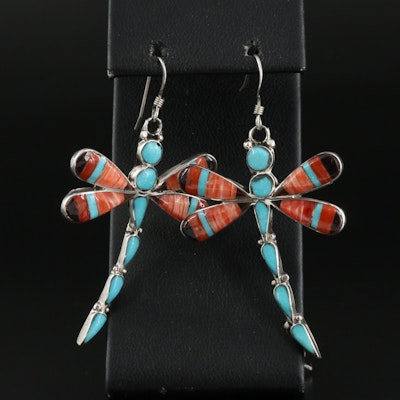 Running Bear Shop Inlay Dragonfly Earrings in Sterling