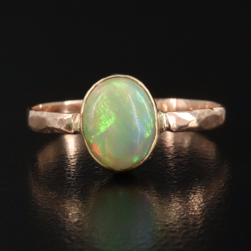 14K Rose Gold Opal Ring with Hammered Finish