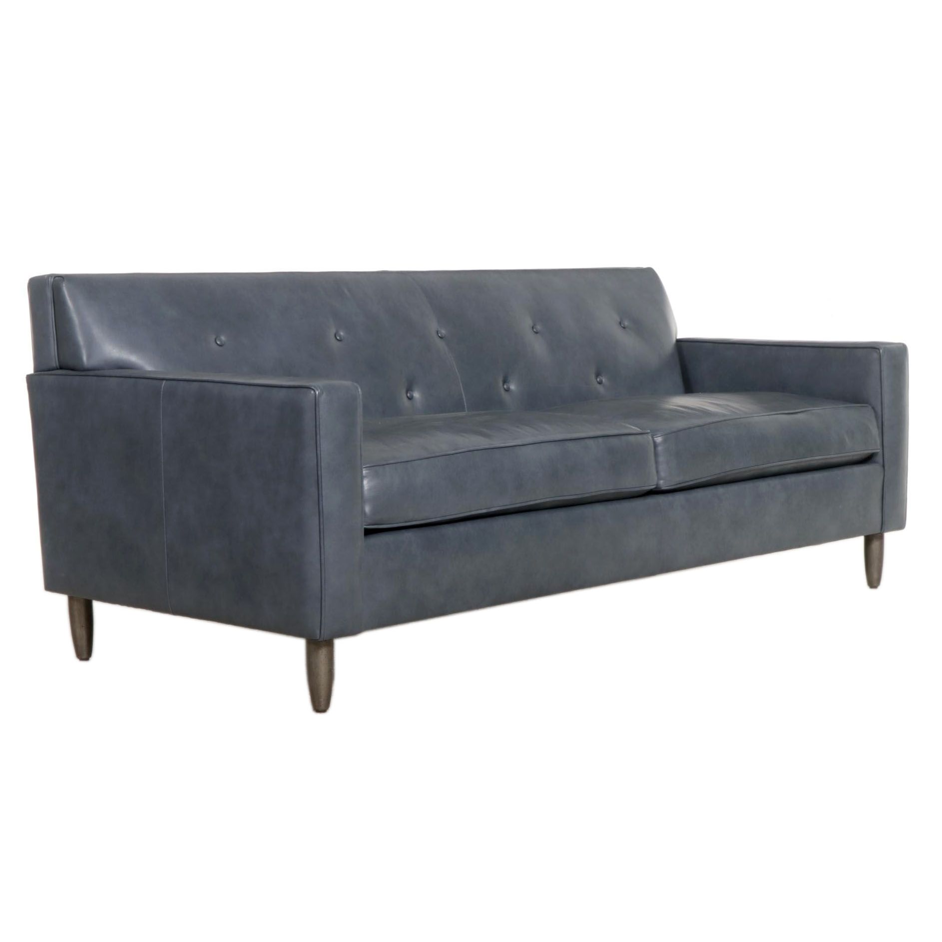 Ethan Allen "Marcus" Blue Leather Upholstered TrackArm Sofa EBTH