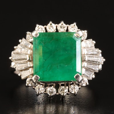 Platinum 3.62 CT Emerald and Diamond Ring