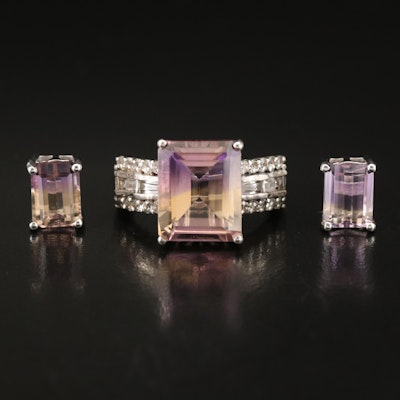 Sterling Ametrine and Topaz Ring and Earrings