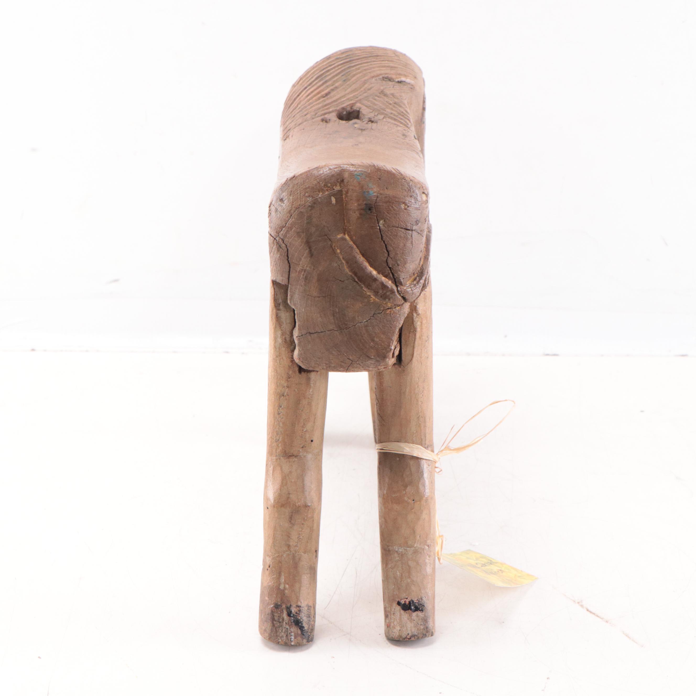 Indian Gujarati Carved Teak Hunker Stool of Lion, Late 19th Century EBTH