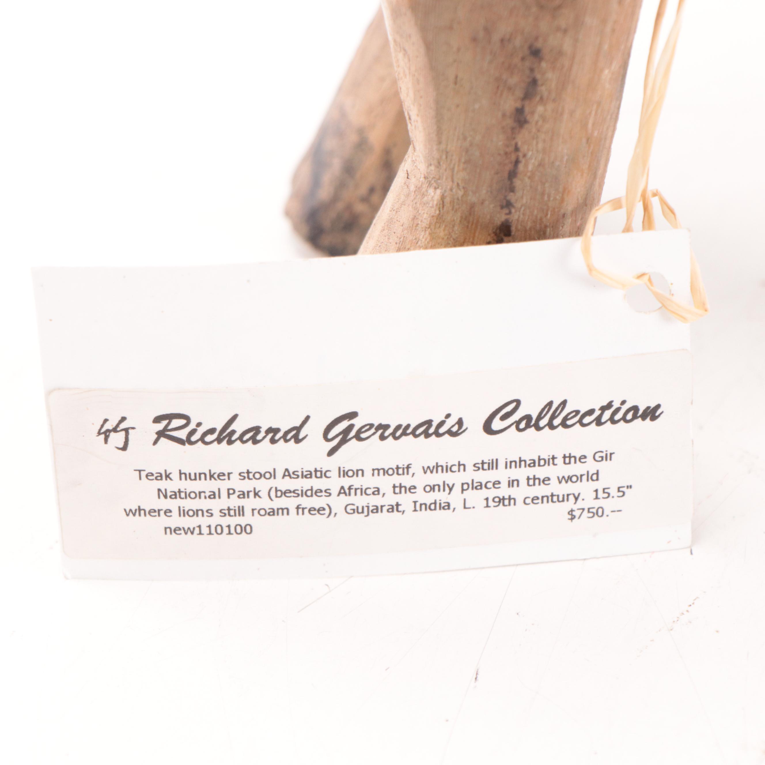 Indian Gujarati Carved Teak Hunker Stool of Lion, Late 19th Century EBTH