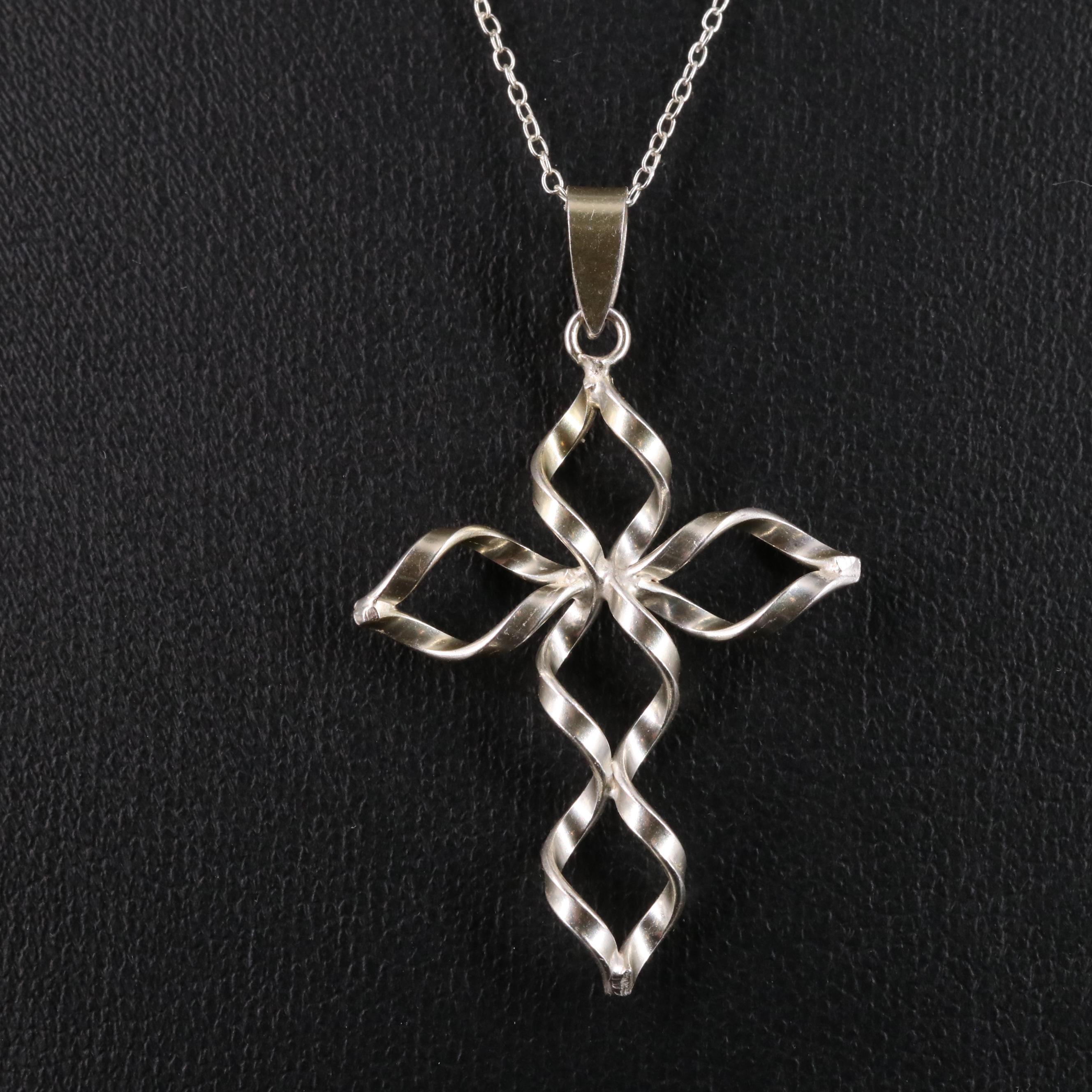 Sterling Twisted Cross Pendant Necklace EBTH
