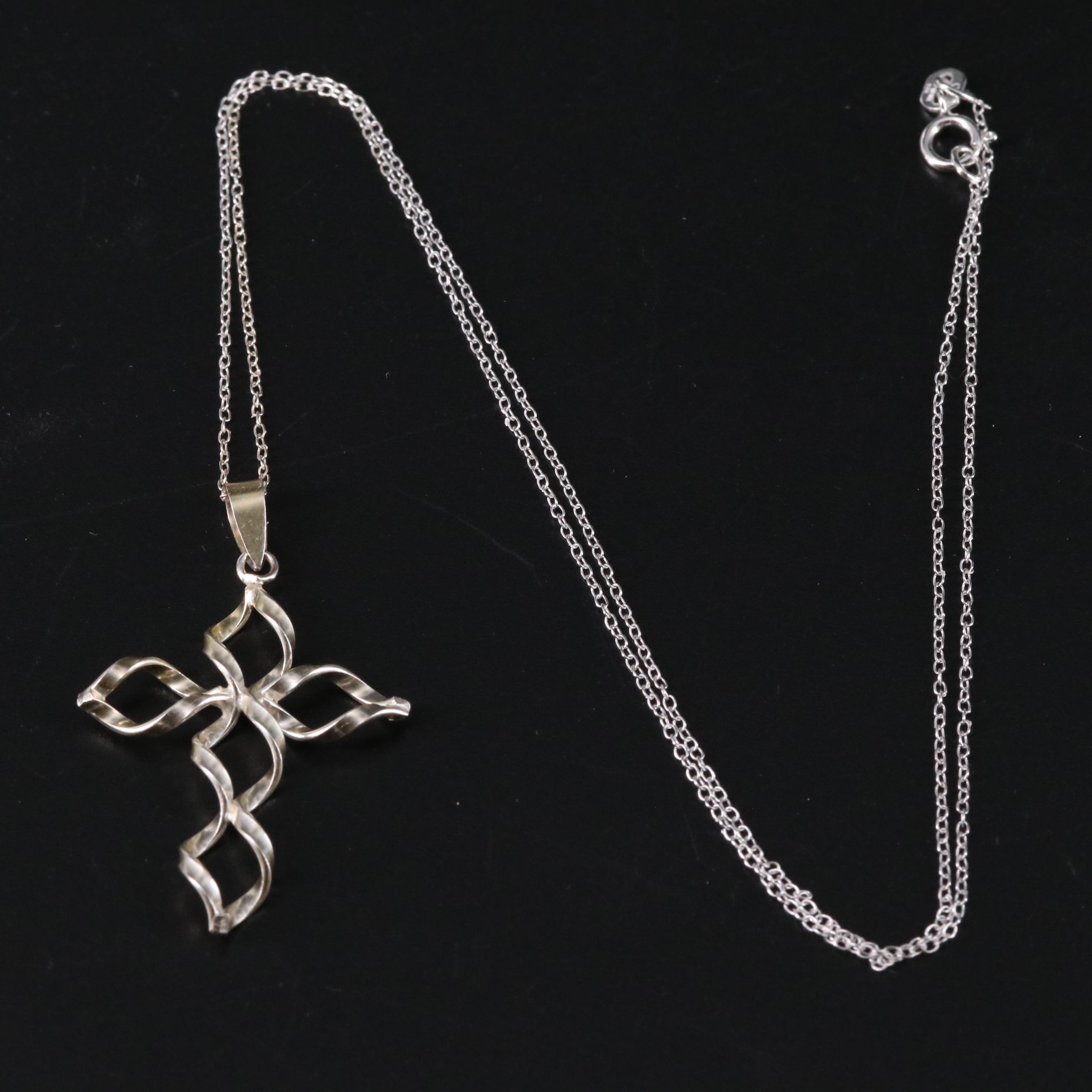Sterling Twisted Cross Pendant Necklace EBTH