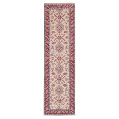 2'8 x 9'7 Hand-Knotted Afghan Kazak-Style Carpet Runner