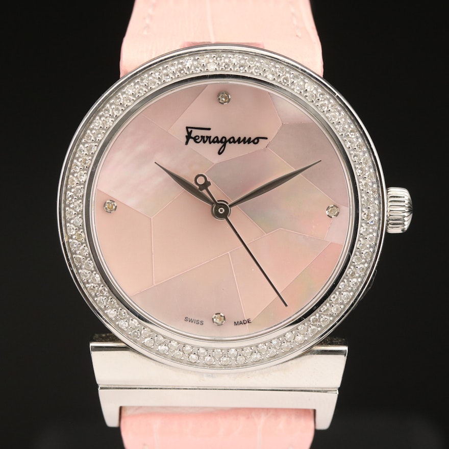 Ferragamo "Grande Maison" Diamond Bezel Quartz Wristwatch