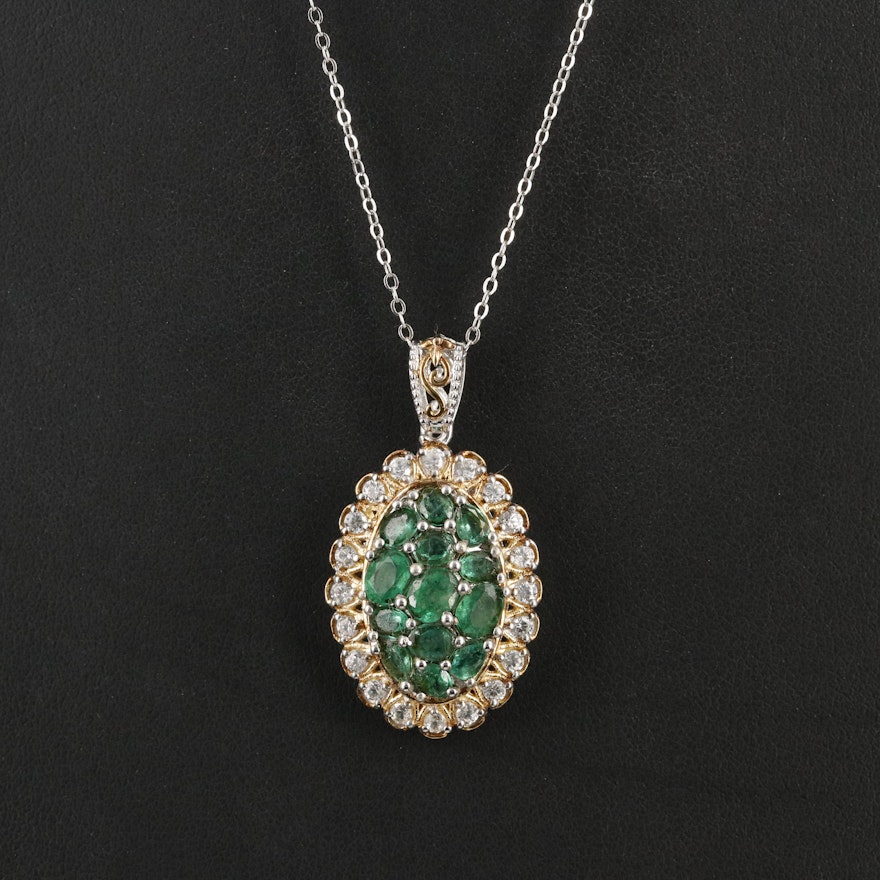 Sterling Emerald and Zircon Pendant Necklace