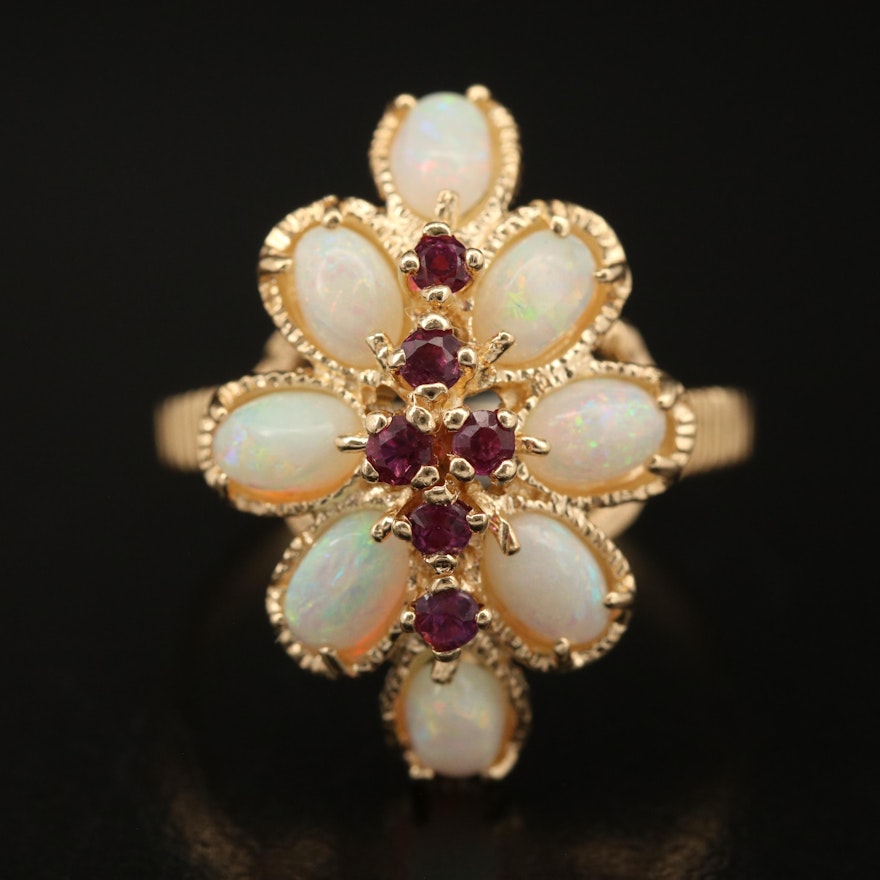 14K Opal and Ruby Ring