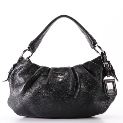 Prada Small Zip Shoulder Bag in Black Cervo Lux Deerskin Leather