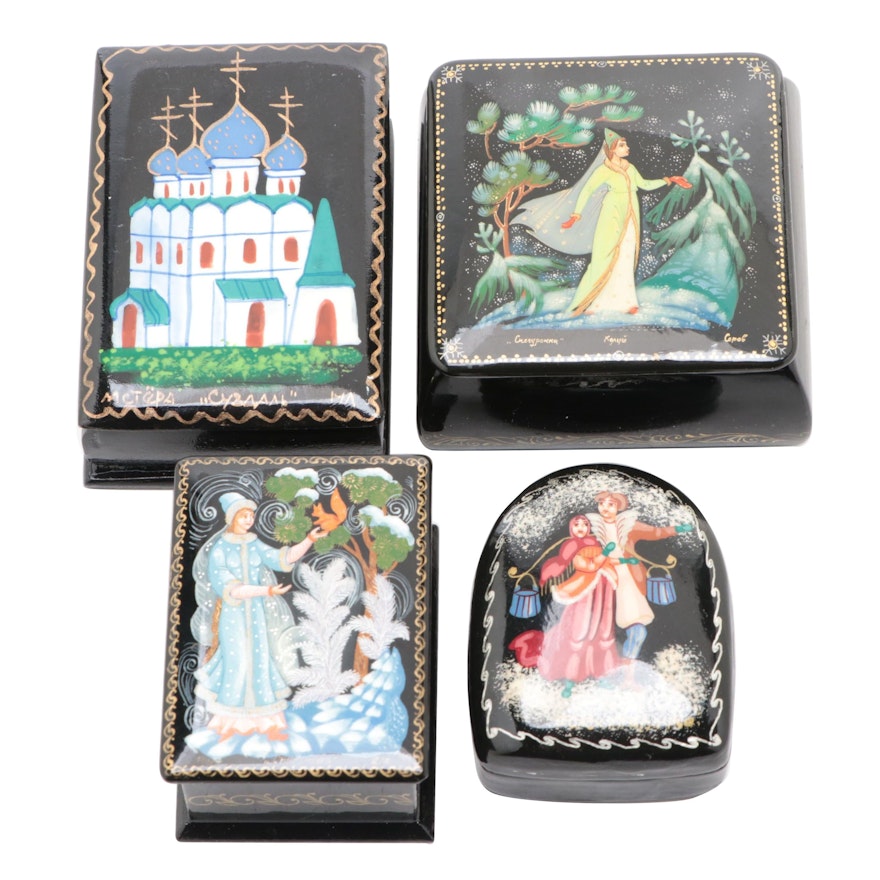 Russian "Snow Maiden", "Suzdal" and Other Hand-Painted Lacquer Boxes