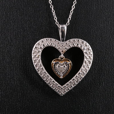 Sterling Dangle Double Heart Pendant Necklace