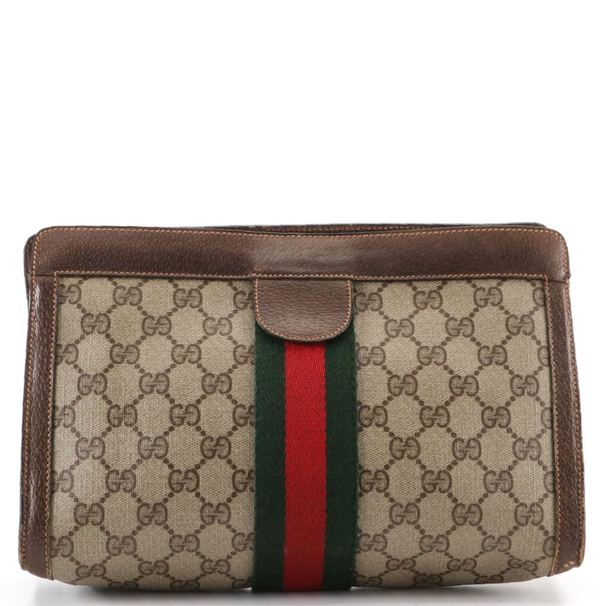 Gucci Accessory Collection Clutch Pouch in GG Supreme Canvas with Leather Trim