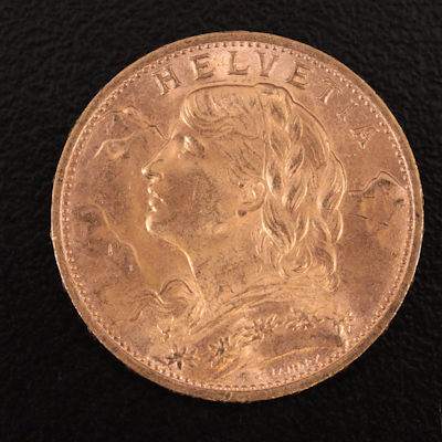 1930-B Switzerland Twenty Francs Gold Coin