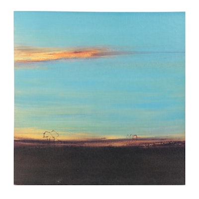 Offset Lithograph of Sunset Landscape