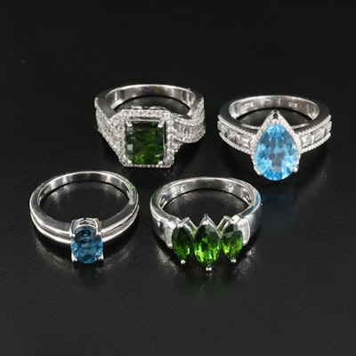 Sterling Rings Including Topaz, Diopside and Diamond