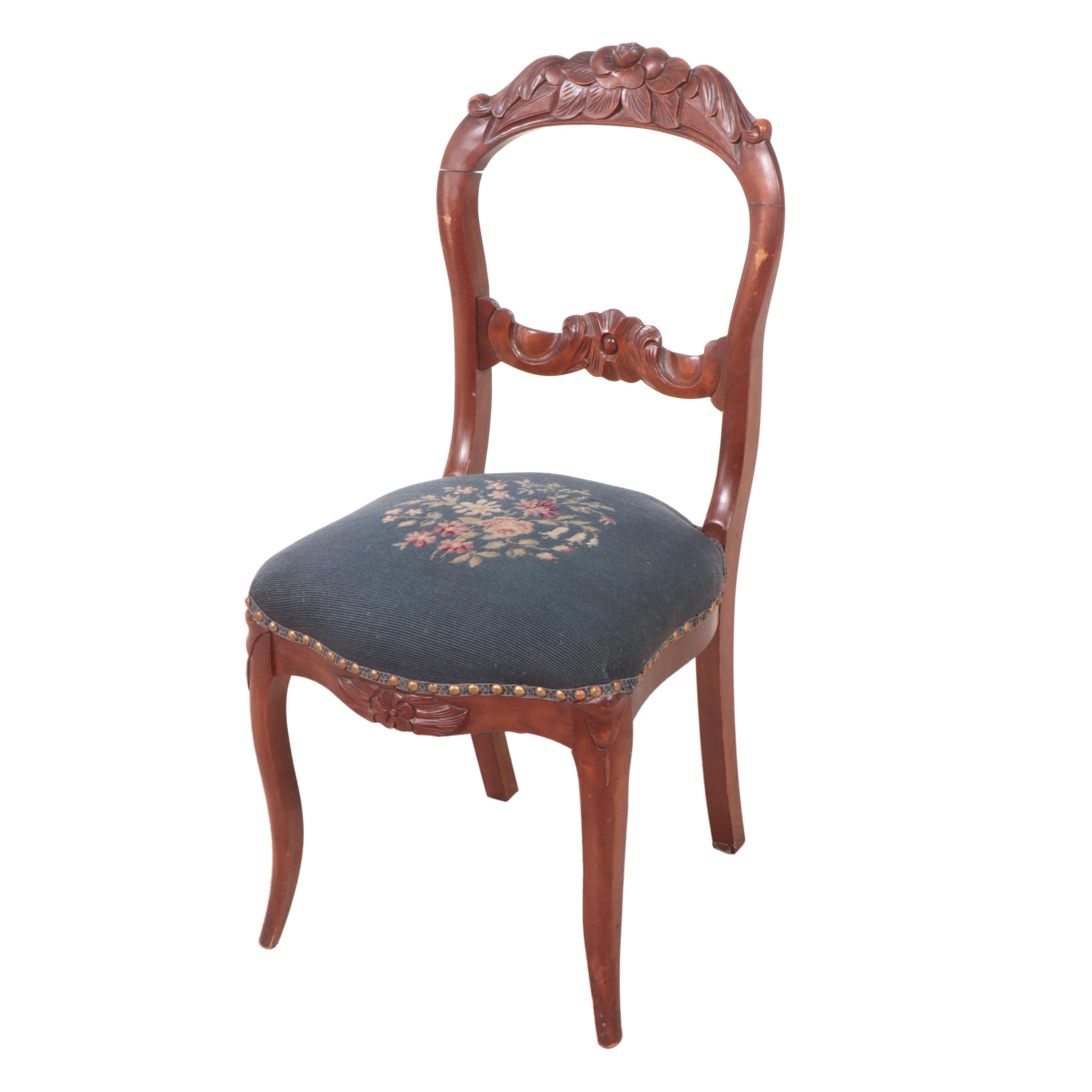 Victorian Style MahoganyFinish and Needlepoint Upholstered Balloon Back Chair EBTH