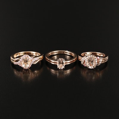 Rings Featuring Morganite and White Zircon in Sterling with Rose Tone Finish
