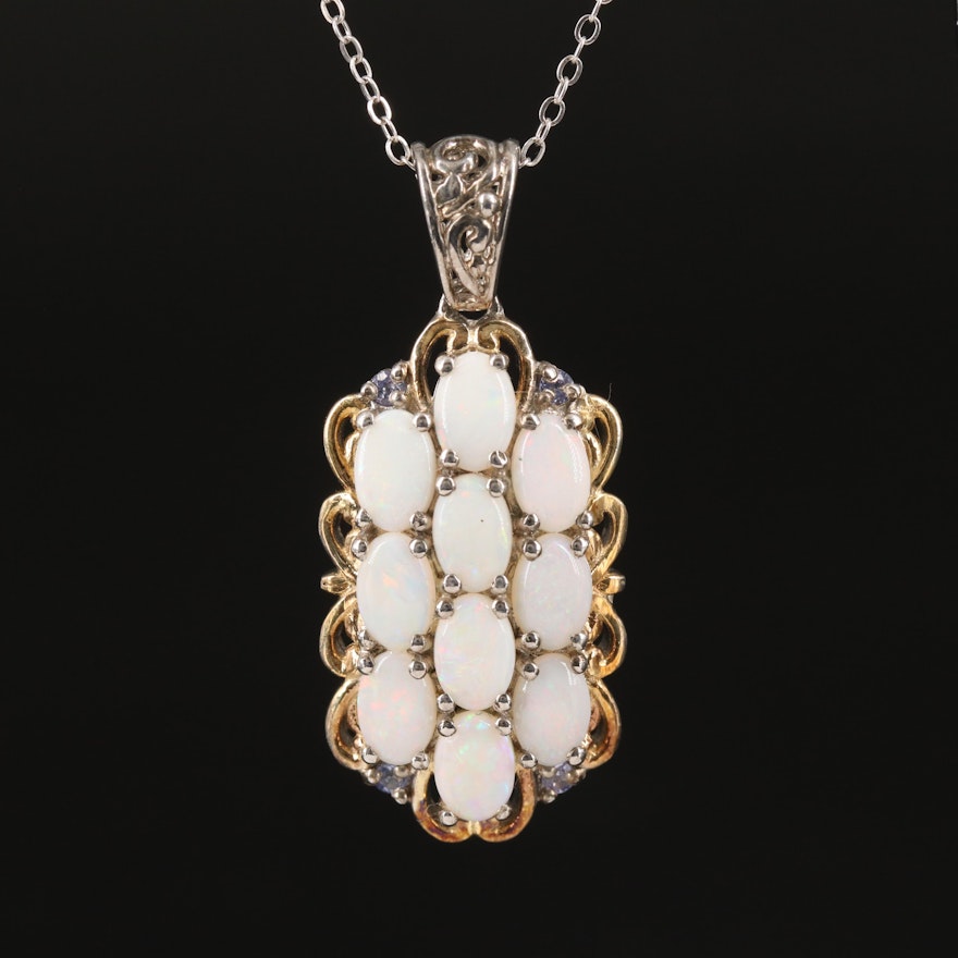 Opal and Tanzanite Pendant Necklace in Sterling