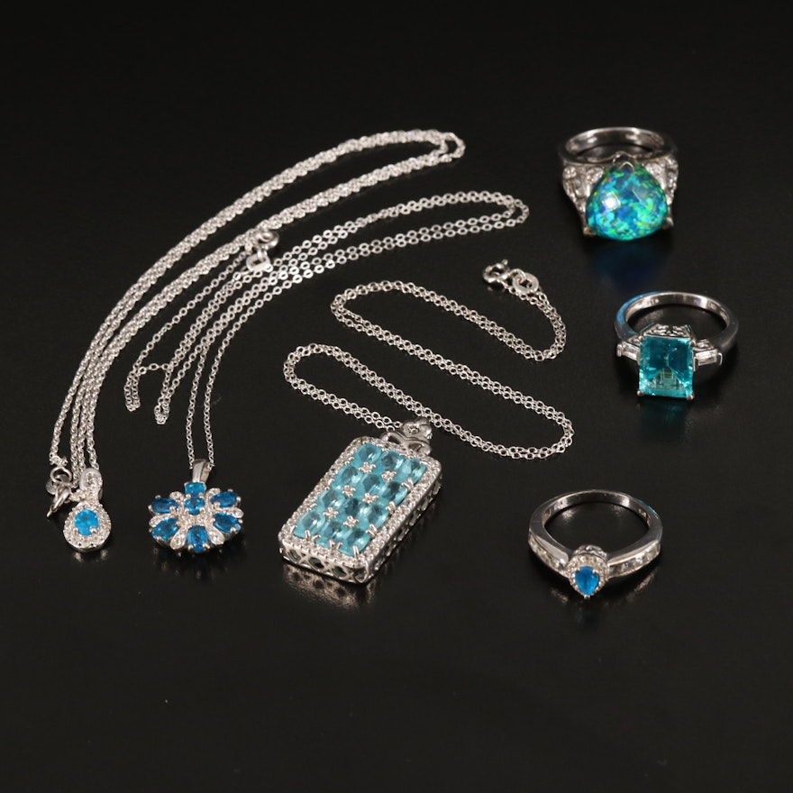 Quartz Opal Doublet, Apatite and Zircon Featured in Sterling Necklaces and Rings