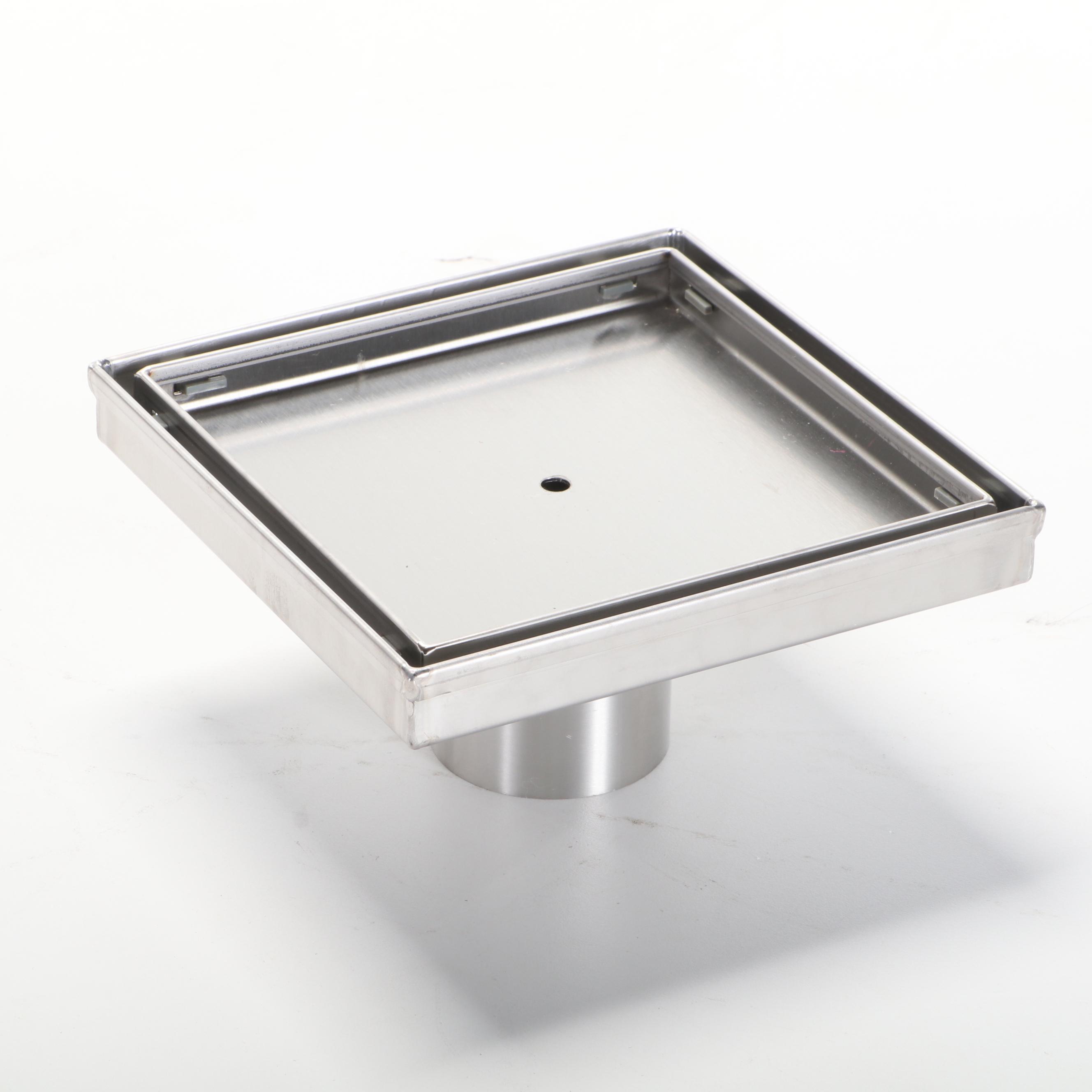 Brushed Nickel Showerhead and ThreeWay Valve With Square TileIn Drain