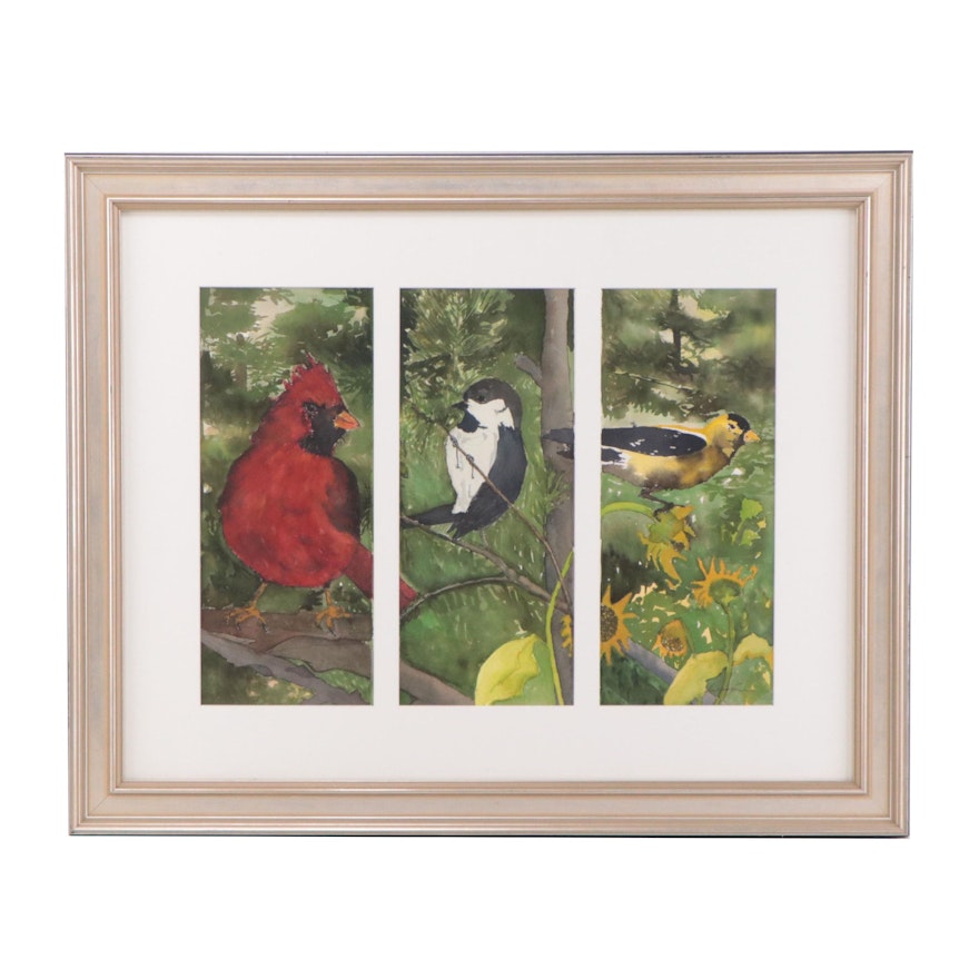 Susan Grier Watercolor Painting "Bird Watching," 21st Century