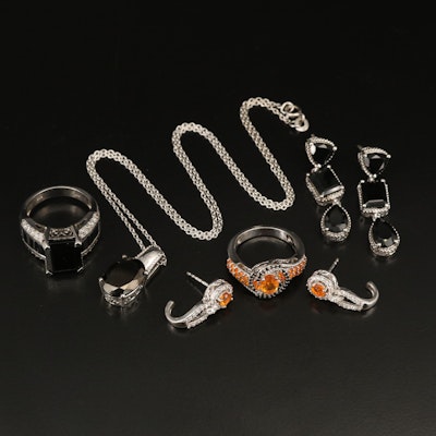 Sterling Jewelry Grouping Including Fire Opal, Zircon and Schorl