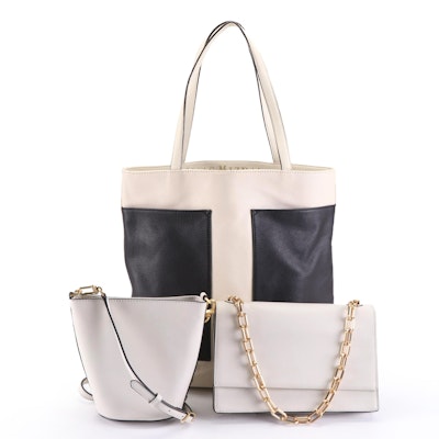 Isaac Mizrahi Bicolor Leather Tote and Flynn Off-White Leather Shoulder Bags