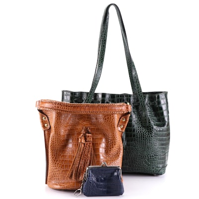 Patricia Nash Tassel Shoulder Bags and Kisslock Pouch in Embossed Leather
