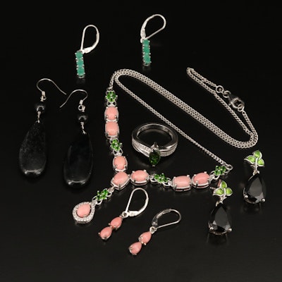Sterling Jewelry Featuring White Topaz, Diopside and Opal