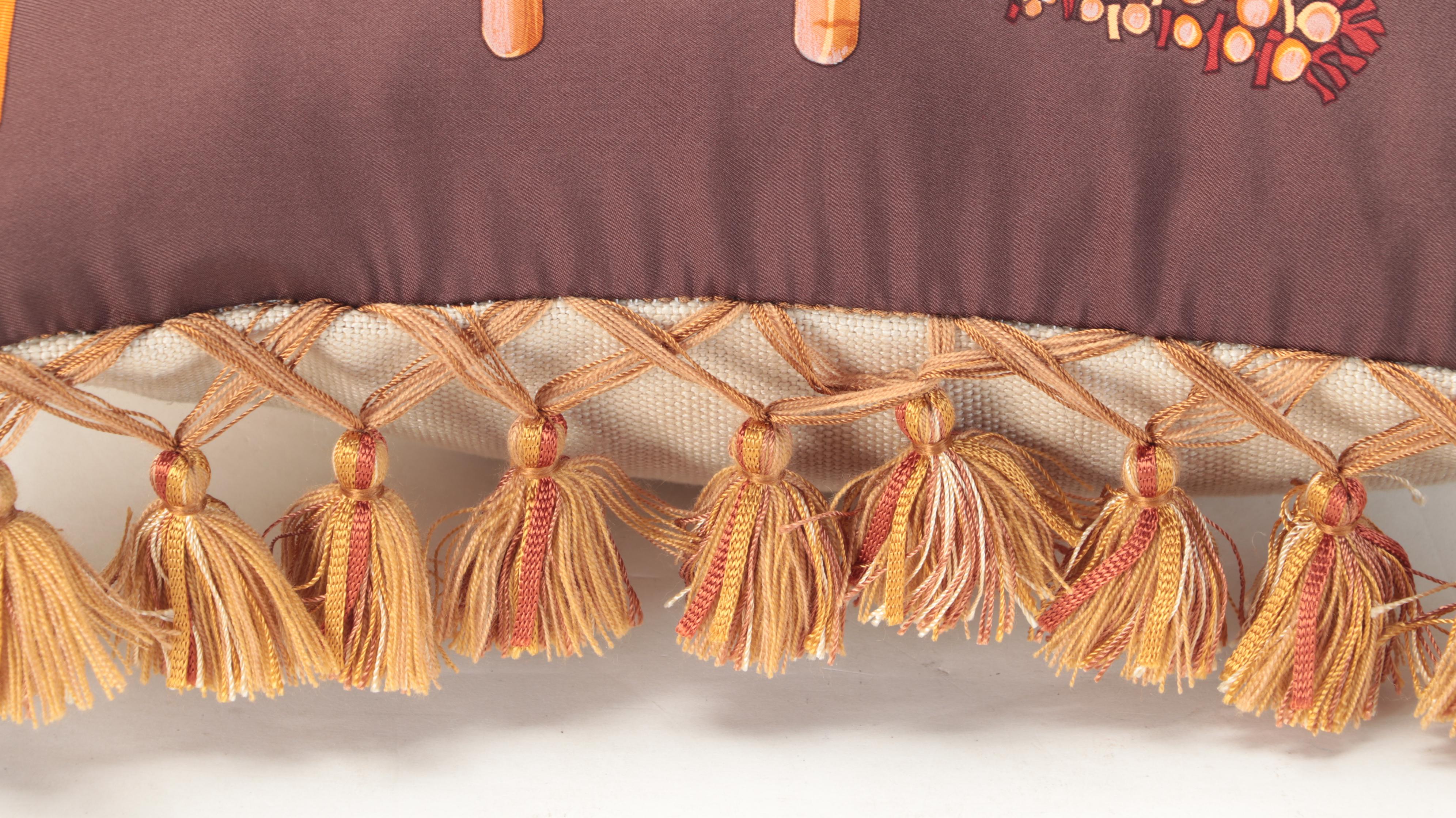 Hermès "Passamenterie" Silk Scarf Tassel Trim Lumbar Pillow EBTH