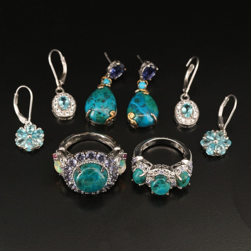 Sterling Earrings and Rings Including Apatite, Opal and Iolite