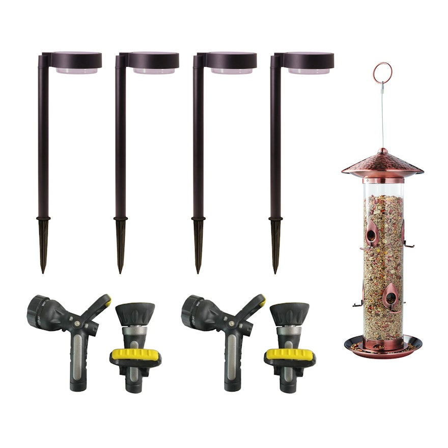 Member's Mark LED Solar Down Lights with Bird Feeder and Fireman's Nozzle Sets