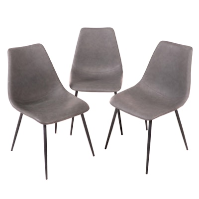 Three Mid Century Modern Style Metal and Faux Leather Side Chairs