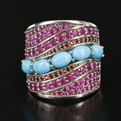 Sterling Turquoise, Ruby and Garnet Ring